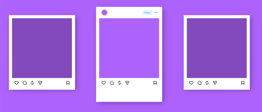 Social Media Post Frame Mockup : instagram carousel post mock up template with image placeholders, interaction icons, like comment repost share icon. for feed, content, marketing, and presentation