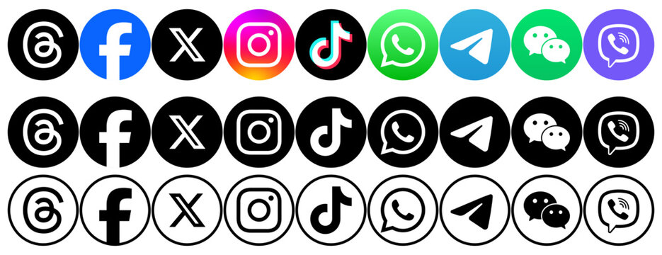 Social Media Icons Collection. Set of social media and social network logos icons with whatsapp, facebook, instagram, tiktok, logo icon button. for messaging, networking, mobile apps