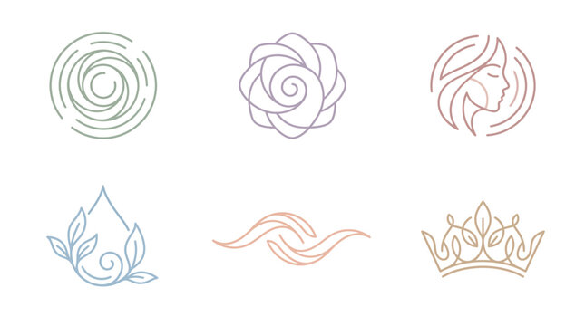Elegant pastel line art logo set for minimalist skincare cosmetics and luxury beauty brand identity