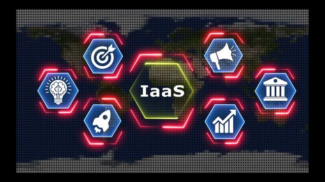 Iaas infrastructure as a service network interface with business icons animation.