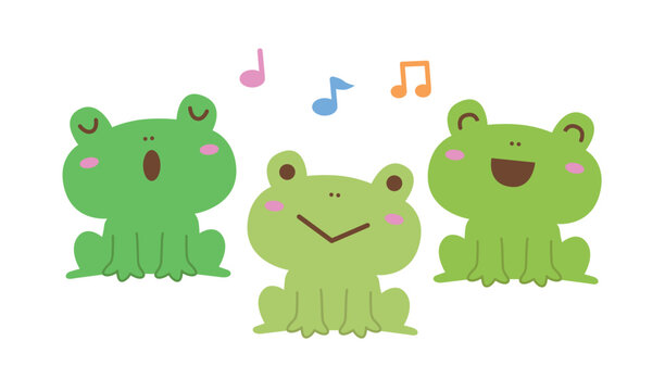 歌う三匹のかわいいカエルのイラスト
