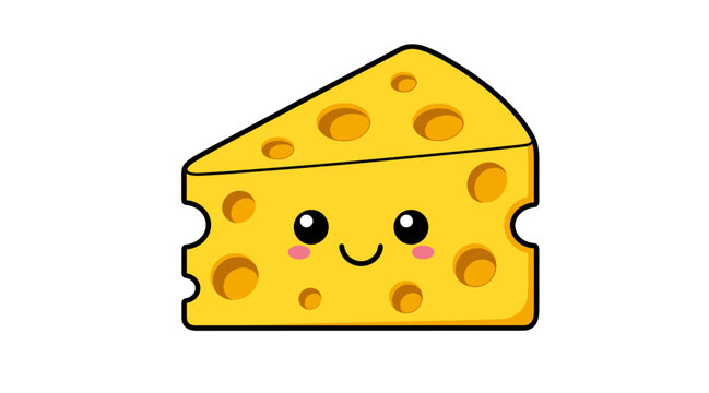 Cheese Wedge with Playful Smile and Swiss Style Holes Charming Minimalist Vector Illustration food cartoon outline bold dairy geometric flat