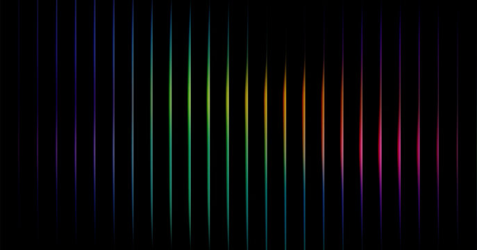 Abstract Neon Spectrum Lines Background : Abstract black background with glowing vertical spectrum lines in rainbow neon colors, ideal for tech, futuristic poster, banner, cover design.
