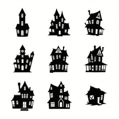 Fototapeta premium Halloween haunted house silhouette collection spooky design