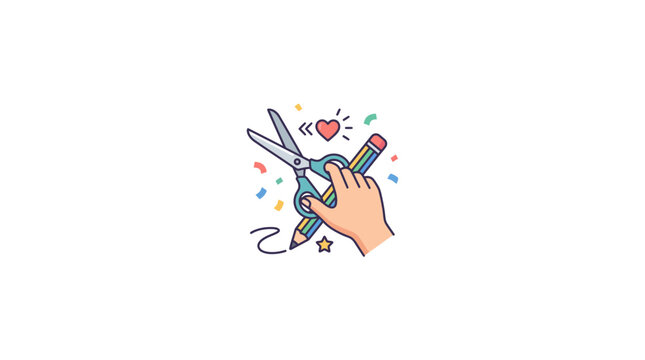 Hand Cutting Pencil with Scissors, Creative Art, Crafting, Education, Back to School