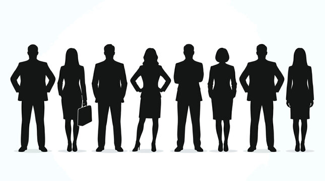 Business people silhouettes, group of standing business men and women
