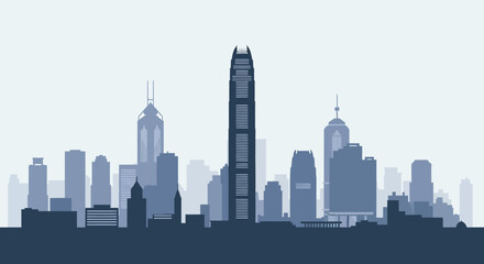 Obraz premium Modern City Skyline Silhouette, Tall Skyscrapers, Urban Landscape