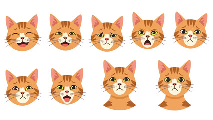 Fototapeta premium Set of cute ginger cat heads with various facial expressions and emotions.