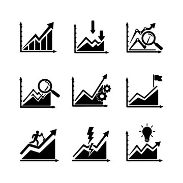 Performance line graph and business trend icon set