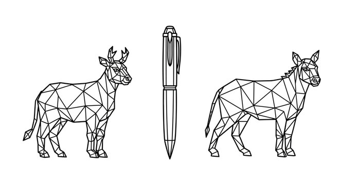 Geometric antelope zebra and pen illustration isolated on white background