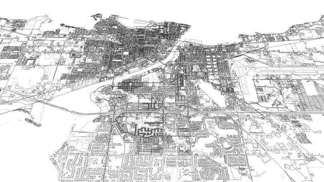3D looped animation of city - Oshkosh Wisconsin, USA