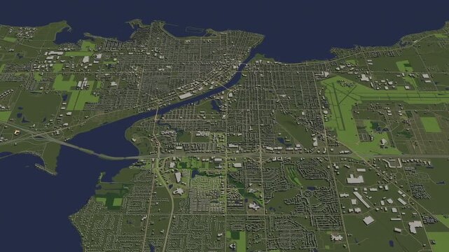 3D looped animation of city - Oshkosh Wisconsin, USA