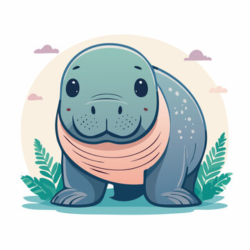 Cute cartoon manatee with a scarf