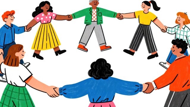 diverse people holding hands in circle