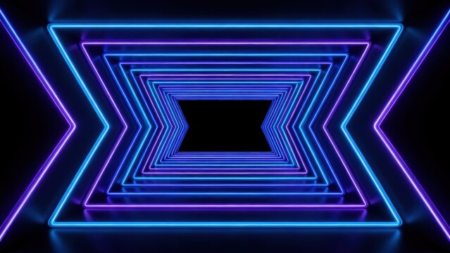 Neon light tunnel with geometric pattern