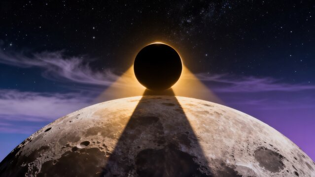Eclipse of moon and sun in space