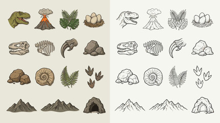 Collection of hand-drawn illustrations and sketches depicting dinosaurs and prehistoric elements. © renender