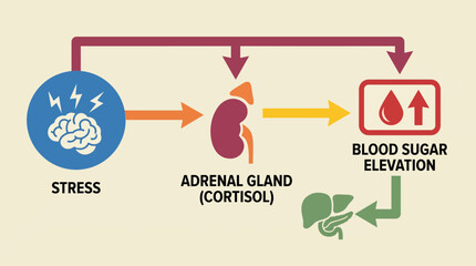 Stress Cortisol Hormonal Effect Blood Sugar Elevation Diagram © Bima