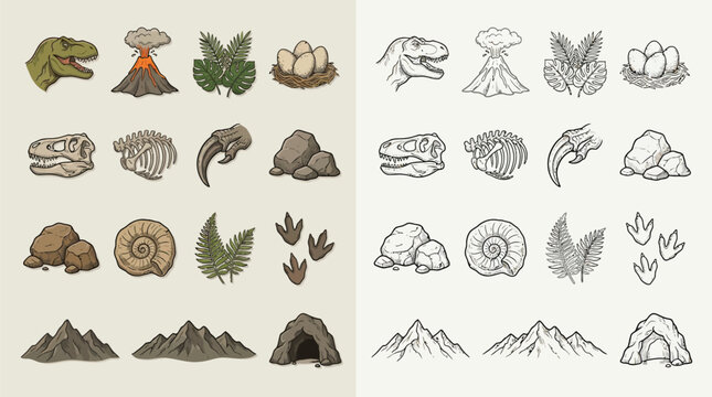 Collection of hand-drawn illustrations and sketches depicting dinosaurs and prehistoric elements.