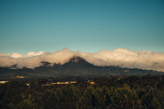Panoramic View of Forested Mountain Ridge with Low Clouds at Golden Hour, Paran&aacute;, Brazil
