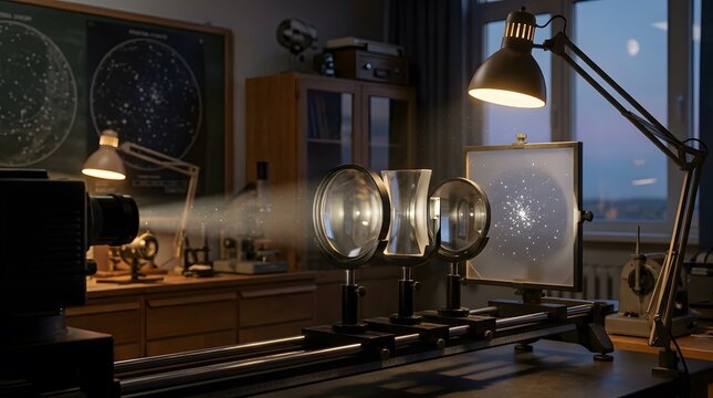 Glass Lenses in Laboratory Setup with Light Beam