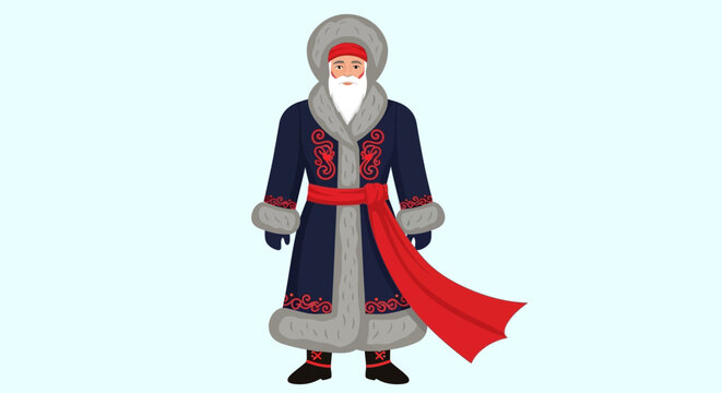 Ded Moroz Winter Character With Red Sash and Fur Trimmed Coat