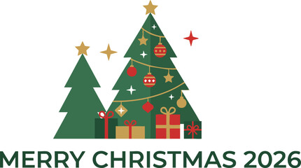 Fototapeta premium Festive Christmas trees with gifts and Merry Christmas 2026 text