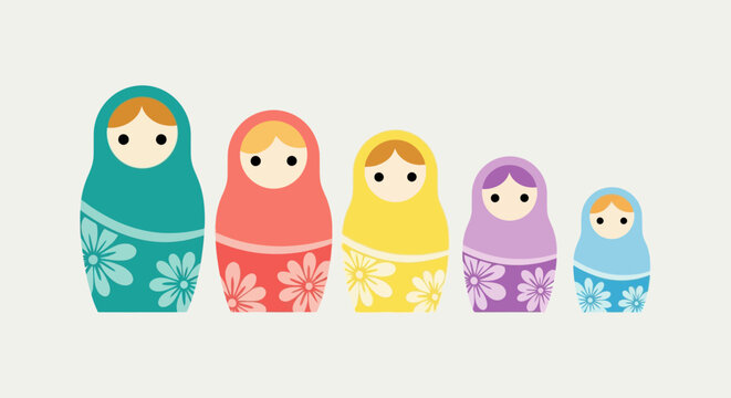 Matryoshka Dolls: Colorful Nesting Dolls on Neutral Background, Vector Art