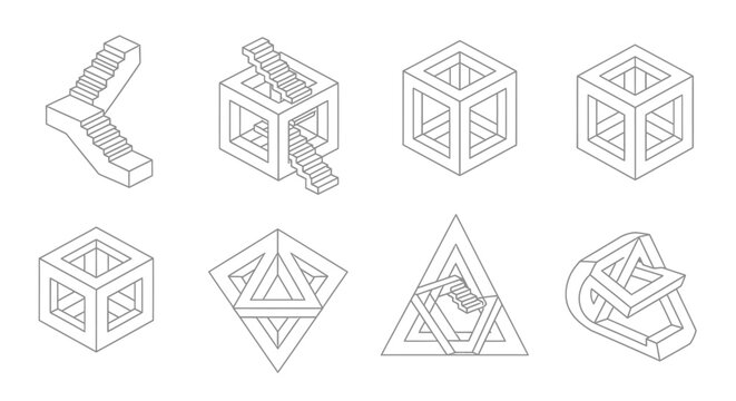 Optical Illusions: Impossible Geometric Shapes, Stairs, Cubes
