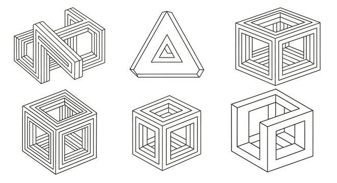 Impossible Geometry Shapes: Optical Illusion Figures, Abstract Forms