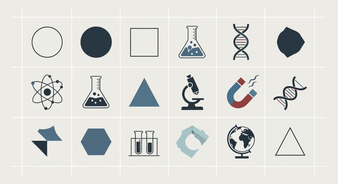 Science and Education Icons: Chemistry, Biology, Physics, Geometry