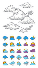 Obraz premium Hand-Drawn Weather Icons and Cloud Illustrations