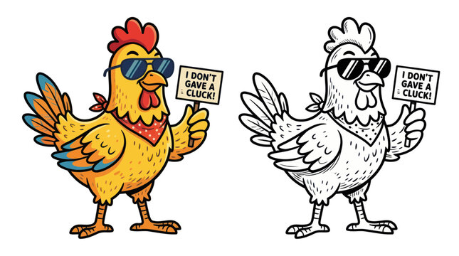 Funny Cool Chicken Holding "I Don't Gave a Cluck" Sign Wearing Sunglasses