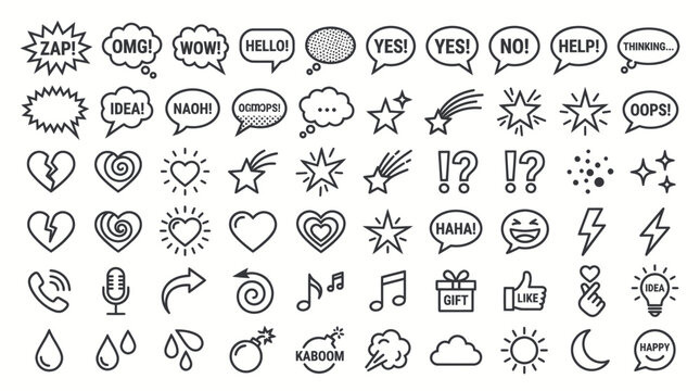 Speech Bubbles and Icons Set: Communication, Emotions, and Symbols