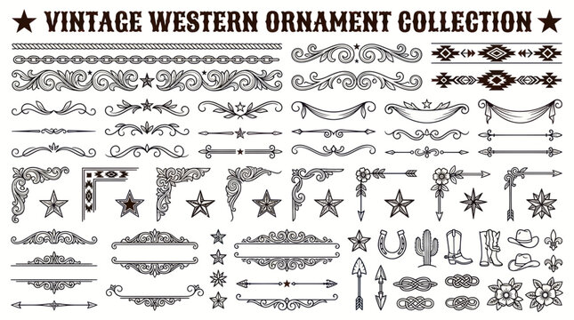 Vintage Western Ornament Collection: Borders, Corners, Icons, and Elements