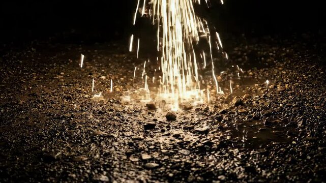 Captivating bright golden sparks cascading down onto a dark rocky ground creating a festive atmosphere for 0609 38 1 prob4 4th july celebrations