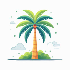 Obraz premium Stylized illustration of a palm tree with coconuts and clouds
