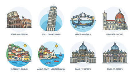 Italian Landmarks Collection: Colosseum, Leaning Tower, Gondola, Duomo, Amalfi Coast, St. Peter's © Atok