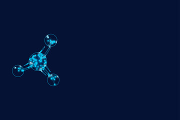 Luminous blue molecule structure glowing with interconnected digital particles on a dark background © Adnan Gee