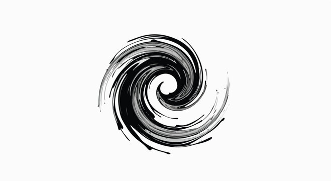 Abstract black spiral vortex vector, hand drawn ink swirl illustration, circular brush stroke element for logo design and artistic branding