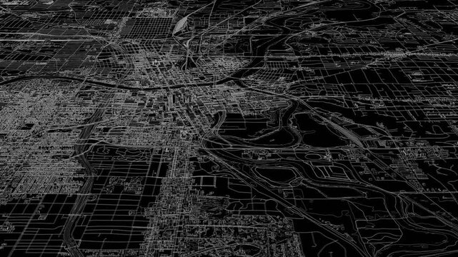 3D looped animation of city - Des Moines Iowa, USA