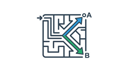 Maze navigation with path from A to B, business strategy, problem solving concept © Azis