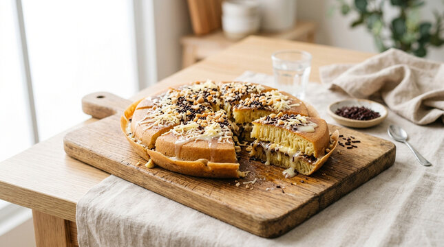 SWEET MARTABAK is a popular food in Indonesia. A soft textured cake filled with chocolate, cheese, condensed milk and peanuts.