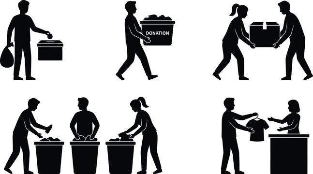 People donating and sorting food items