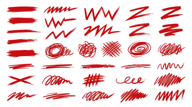 Red Hand Drawn Scribble Brush Strokes and Lines - Vector Elements
