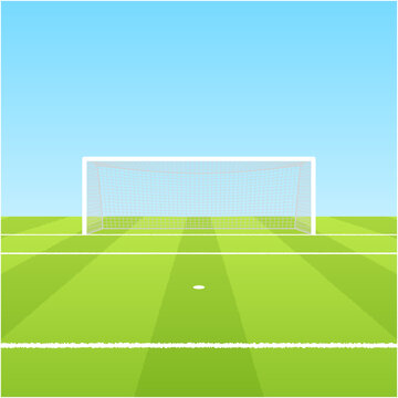 シンプルなサッカーコートとゴールの背景素材 青空と芝生のスポーツフィールド 正方形レイアウト