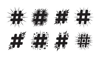 Hashtag icon set vector with effect symbol burst explosion comic style. © MDABDUR