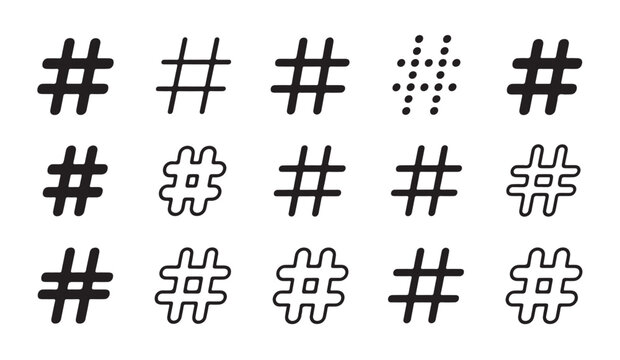 Diverse hashtag symbols including abstract dot pattern for creative design uses.