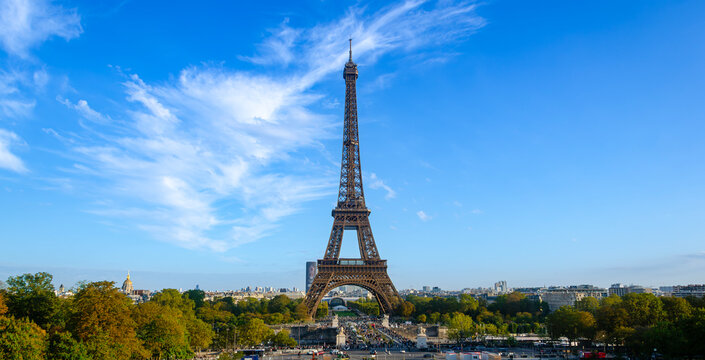 The metal structure of the Eiffel Tower is a landmark of 19th-century engineering. Paris, France