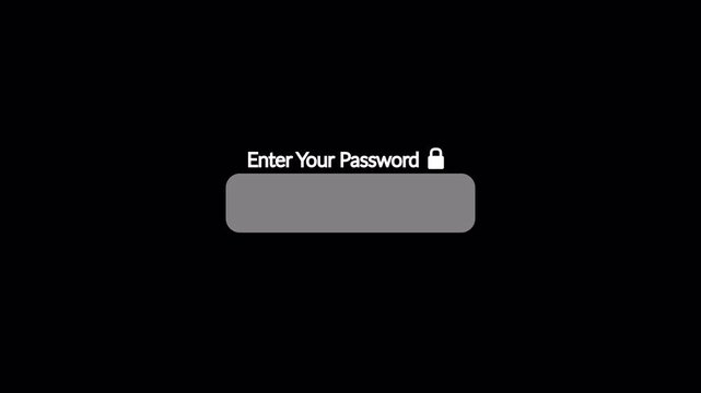 Password Login Screen Animation With Lock Icon and Blinking Cursor on Transparent Background  , Password Entry Interface Animation for data Protection ,User Authentication and Cyber Security in 4K  